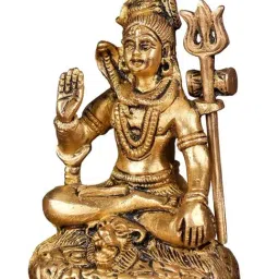 Ekaa Handicrafts Gold Brass Lord Shiva Statue With Trident Home Temple Shiv Ji Idol image 5
