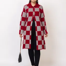 LASOON Women Checked Woollen Longline image 2