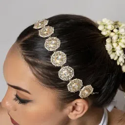 Teejh Gold-Plated Niharni Pearl & Polki Matha Patti for Women-picture-12