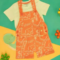 Pantaloons Baby Kids Yellow & Orange Cotton Printed Dungaree Set-image-42