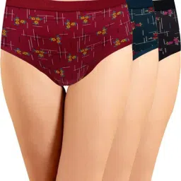 IN CARE Maroon & Blue Cotton Printed Hipster Panties - Pack Of 3-image-45