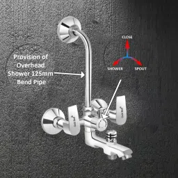 Gold Bell Prime Brass 3 In 1 Wall Mixer Set with 203X203 mm(8X8 Inch) SS Round Overhead 381 mm(15 Inch) SS Arm Hand Shower, 3-1-Siya-Prime-8R-15A-Round image 3