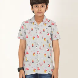 Zion Cotton Half Sleeves Wild Animals Printed Shirt - Grey-picture-27