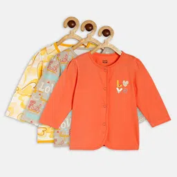 MINI KLUB Cotton Pack Of 3 Full Sleeves Typography & Hearts Printed Vests - Peach Grey & Yellow-image-17