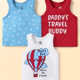 Doodle Poodle 100% Cotton Sleeveless Vests With Star Print Pack Of 3 - Red Light Blue & White-picture-21