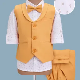 Mark & Mia Full Sleeves Printed 3 Piece Party Suit with Bow - Mustard & White image 2