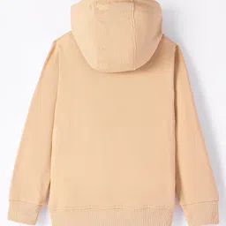 Taeko Looper Knit Full Sleeves Text Printed Hooded T-Shirt - Tan image 2