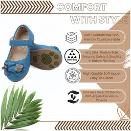 Neska Moda Bow & Teddy Bear Applique Detailed With Velcro Closure Anti Skid Booties - Blue image 3