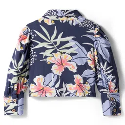 CrayonFlakes Rayon Woven Full Sleeves Floral Printed Shirt Style Top - Navy Blue image 3