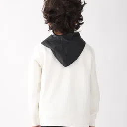 Anthrilo Fleece Knit Full Sleeves Solid Taffeta Pocket Comfort Fit Hoodie - White & Black image 3