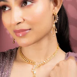 Opal Touch Women Gold-Plated Cubic Zirconia Stone-Studded Jewellery Set image 2