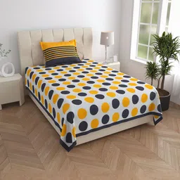 DHANOTA White & Navy Blue Ethnic Motifs 160 TC Single Bedsheet with 1 Pillow Covers-image-87