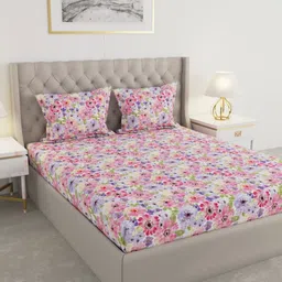 Raymond Home Pink & Blue Printed 100 TC Queen Bedsheet Set-2.25 m x 2.50 m-picture-29