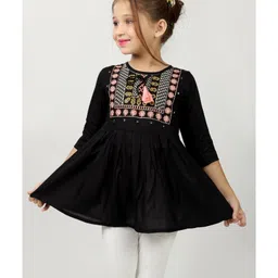 ISHTI Three Fourth Sleeves Floral Embroidered Top -  Black image 5