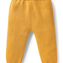 Babyhug Knitted Full Sleeves Striped Pullover Sweater Set With Kitty Patch Detailing & Cap - Golden image 4