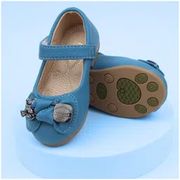 Neska Moda Bow & Teddy Bear Applique Detailed With Velcro Closure Anti Skid Booties - Blue image 5