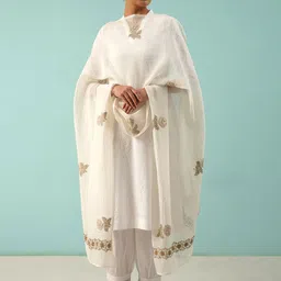 JAYPORE Floral Embroidered Cotton Silk Dupatta With Chikankari-picture-24