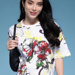 HERE&NOW Floral Printed Drop-Shoulder Sleeves Pure Cotton T-shirt-picture-25