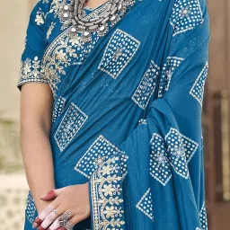 Saree Mall Blue Embellished Saree With Unstitched Blouse image 5
