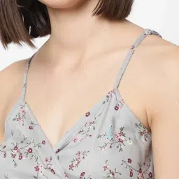 VASTRADO Grey Floral Print A-Line Wrap Dress image 5