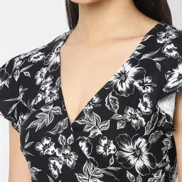VASTRADO Black Floral Print A-Line Wrap Dress image 5
