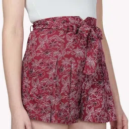 VASTRADO Maroon Floral Print Skorts image 5