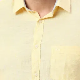 Dragon Hill Lemon Yellow Linen Slim Fit Shirt image 5