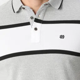 Dragon Hill Grey Melange Colour-Block Slim Fit Polo T-Shirt image 5