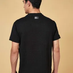 Street 808 by Pantaloons Jet Black Comfort Fit Self Design Crew T-Shirt image 2