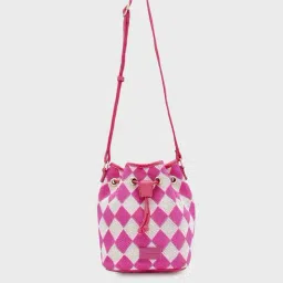 Caprese Pink & White Checks Medium Sling Handbag-image-84