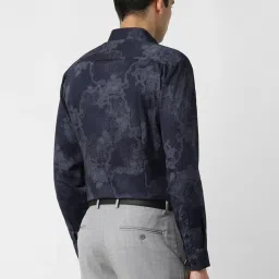 Van Heusen Navy Cotton Slim Fit Printed Shirt image 2