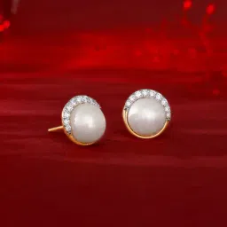 GIVA 14K Yellow Gold Graceful Pearl Diamond Studs for Women-picture-20