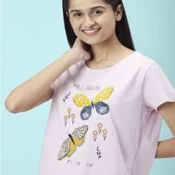 Dreamz by Pantaloons Pink & Navy Cotton Printed T-Shirt & Pyjama Set image 5