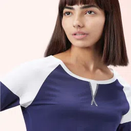 Ajile by Pantaloons Navy Cotton Color-Block T-Shirt image 5
