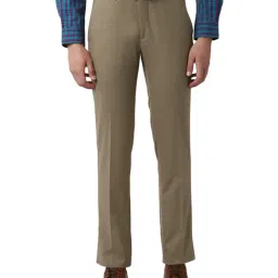 Peter England Light Brown Slim Fit Flat Front Trousers-image-50