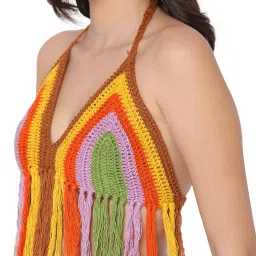 Smarty Pants Multicolor Self Design Crochet Bikini Top image 5