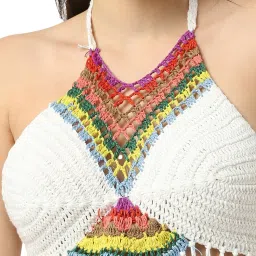 Smarty Pants White Self Design Crochet Bikini Top image 5