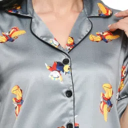 Smarty Pants Light Grey Satin Print Shirt With Pyjamas image 5