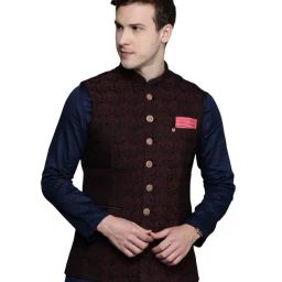 Manyavar Maroon Floral Print Nehru Jacket-picture-29
