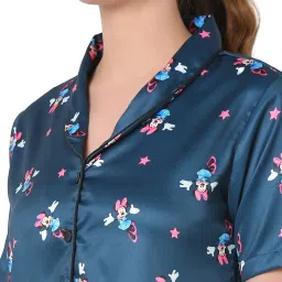 Smarty Pants Teal Blue Satin Print Shirt With Pyjamas image 5