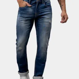 Being Human Blue Cotton Slim Fit Distressed Distressed Jeans-image-78
