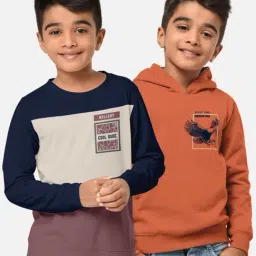 HELLCAT Orange & Navy Printed Full Sleeves T-Shirt (Pack Of 2)-image-45