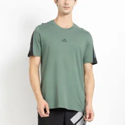 Adidas Green Cotton Regular Fit Striped Sports T-Shirt-image-24
