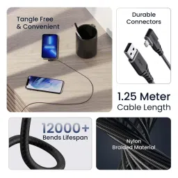 Ambrane ABLL-125, USB to Lightning 12W Fast Charging, 480 Mbps Data Sync Cable 1.25m (Black) image 5