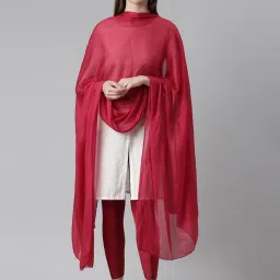 TWIN BIRDS Golden & Red Plain Dupatta - Pack Of 2 image 5