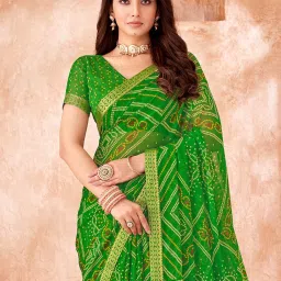 Saree Mall Green Chiffon Self Saree with Blouse Piece image 2