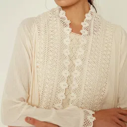 ANCESTRY Off White Cotton Longline Shrug image 5