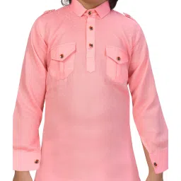 Aarika Kids Pink & White Solid Full Sleeves Pathani Kurta with Pyjamas image 5