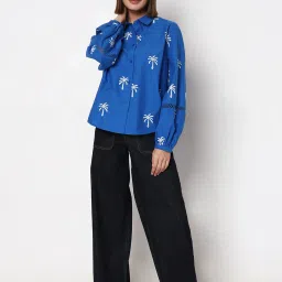 Vero Moda Blue Cotton Embroidered Shirt image 5