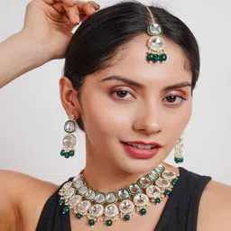 Divisha 18KT Gold Plated CZ Stone Studded & Beaded Jewellery Set-picture-14